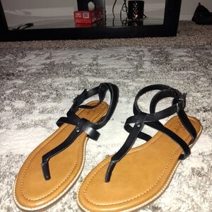 Black leather look sandals